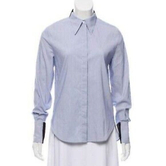 3.1 Phillip Lim Chic Button Down Blouse Contrast Trim and Zipper Cuff Sleeves - Picture 1 of 9
